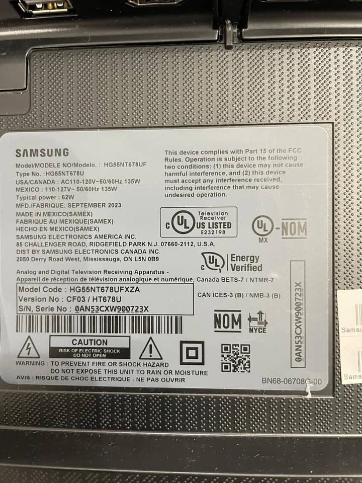 Samsung NT678U TVs For parts or not working Black