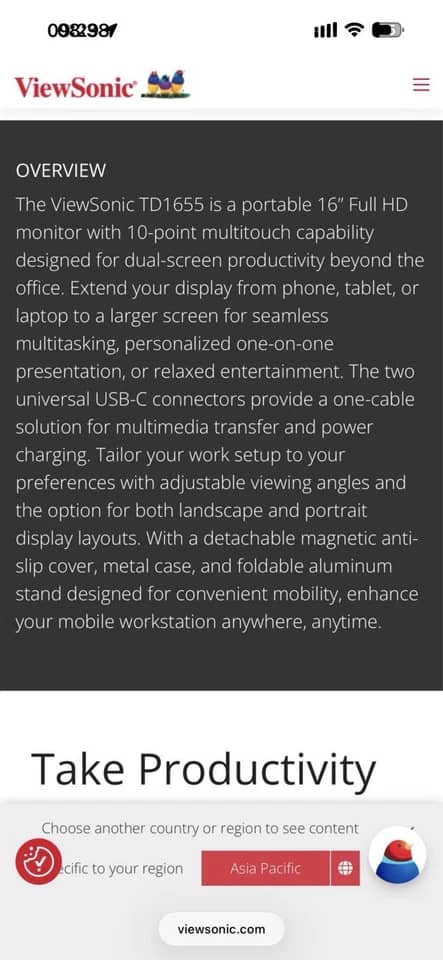 ViewSonic TD1655 Monitors New Unspecified