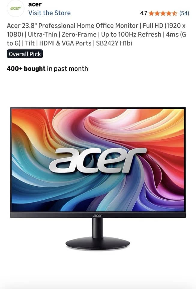 Acer SB242Y Monitors New Black