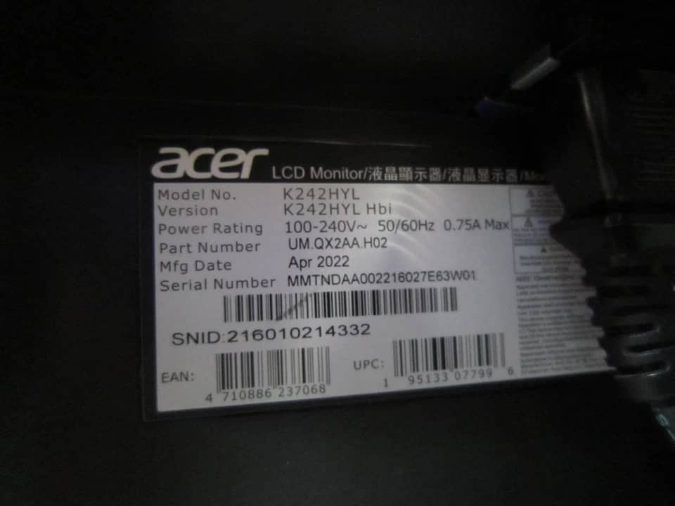 Acer KC242Y Monitors Used - Good Black