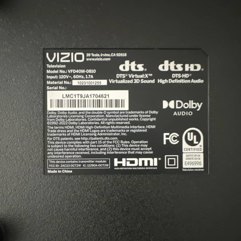 VIZIO vfd40m-08 TVs New Black
