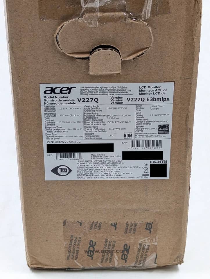 Acer V227Q Monitors New Black