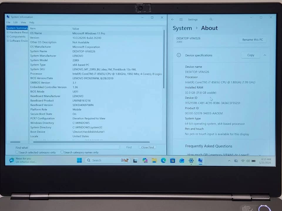 Lenovo ThinkBook 13s Computers Used - Good 256GB 8GB