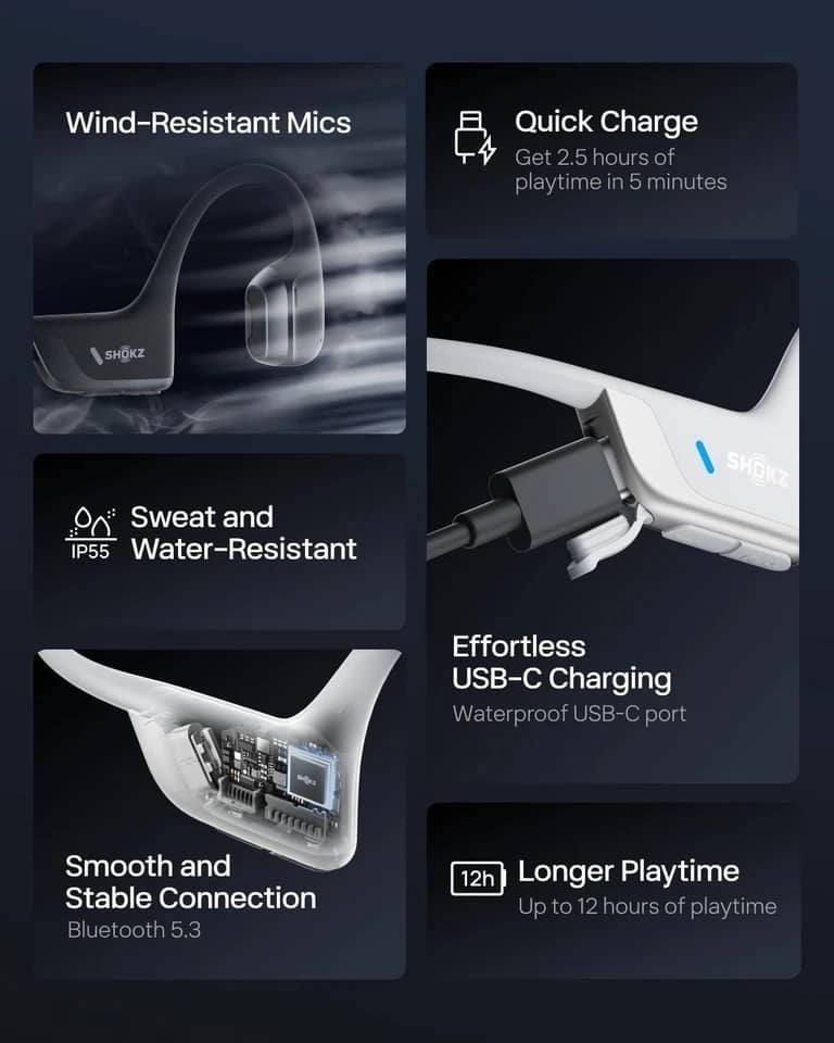 Shokz OpenRun Pro Headphones & Earbuds New White