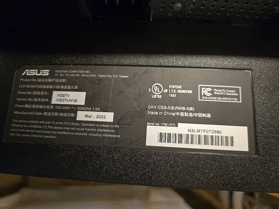 ASUS VG27VH1B Monitors For parts or not working Black