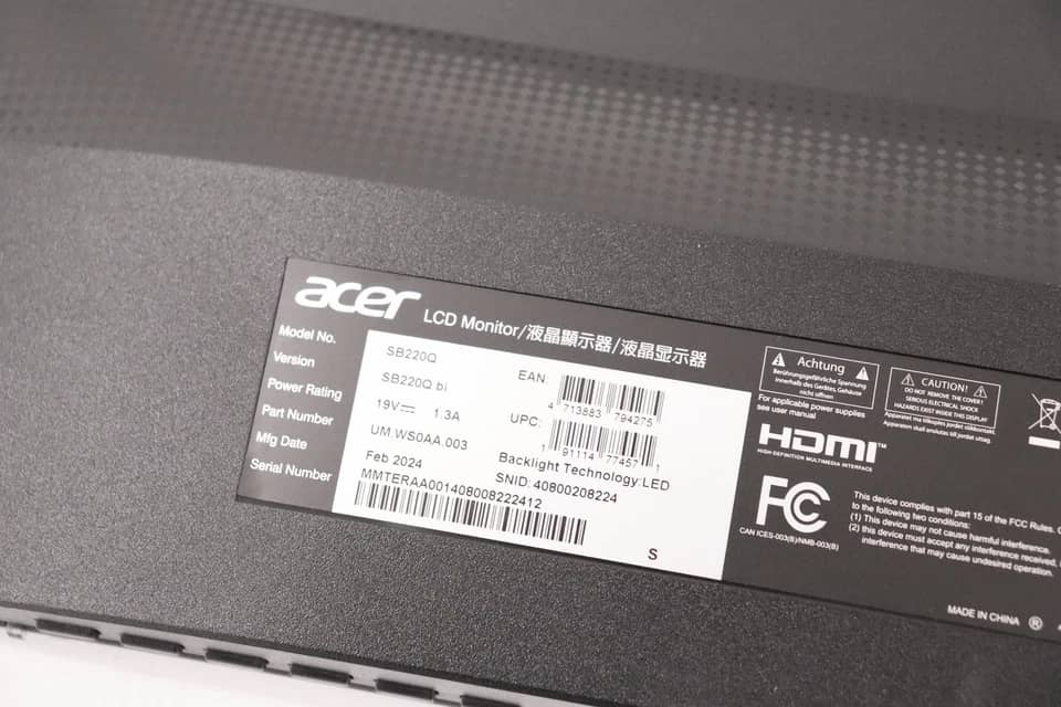 Acer SB220Q Monitors Used - Good Black