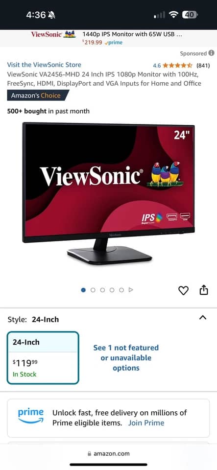 ViewSonic VA2456A-MHD_H2 Monitors For parts or not working Black