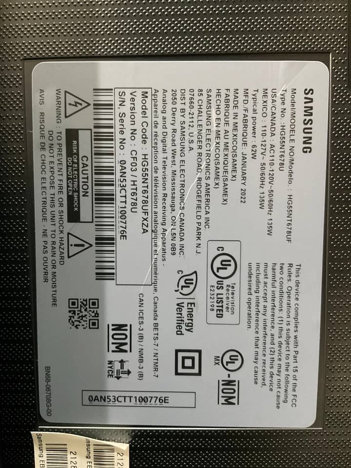 Samsung NT678U TVs For parts or not working Black