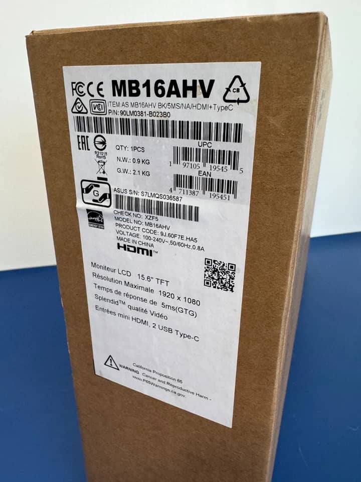 ASUS MB16AHV Monitors New Black
