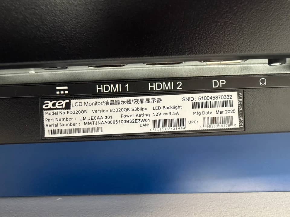 Acer ED320QR Monitors Used - Good Black