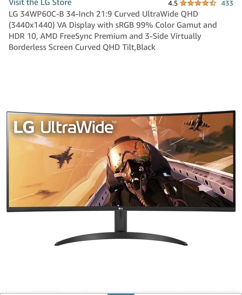 LG 34WP60C-B Monitors Used - Good Black