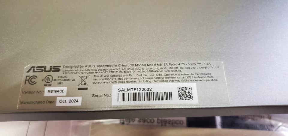 ASUS MB16ACVR Monitors Open-Box Excellent Black