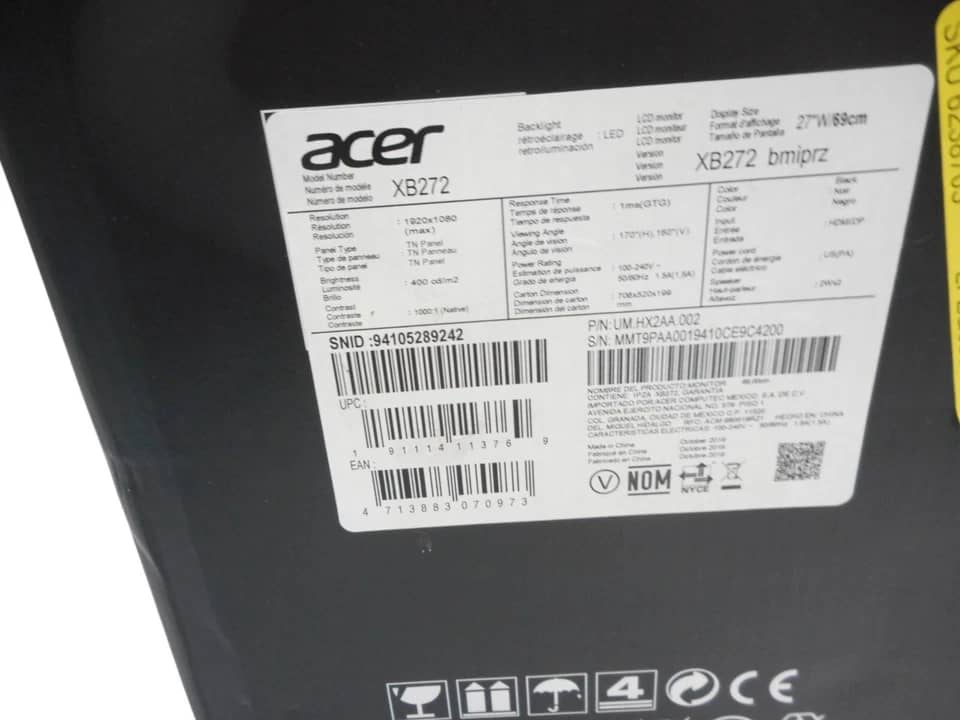 Acer XB272 Monitors Open-Box Excellent Black