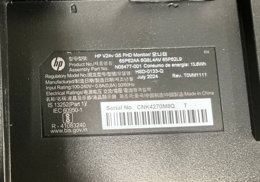 HP V24v G5 Monitors New Black