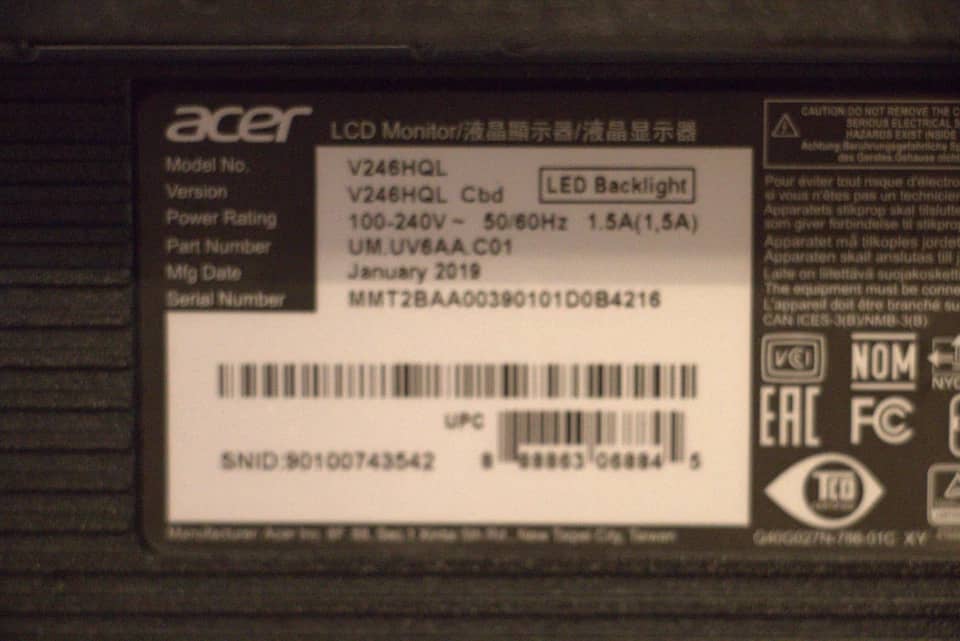 Acer V246HQL Monitors New Black