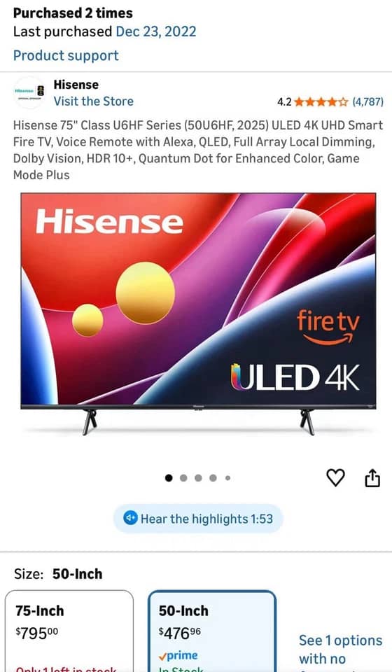 Hisense U6HF TVs New Black