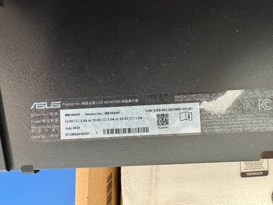 ASUS MB16AHV Monitors New Black
