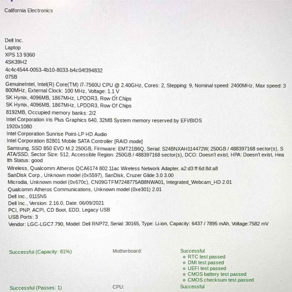 Dell XPS 13 Computers Used - Good 250GB 8GB