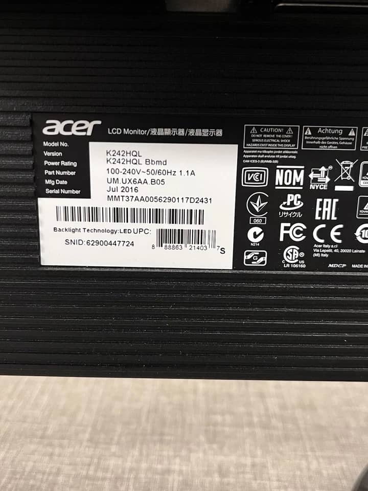 Acer K242HQL Monitors New Black