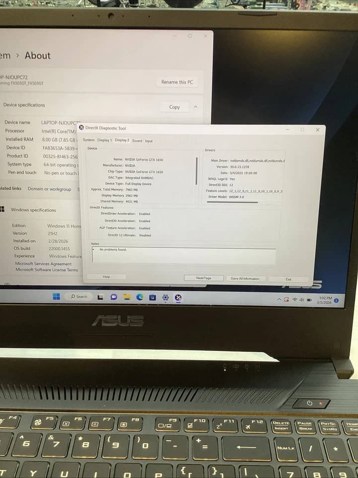 ASUS TUF FX505GT Computers New 512GB 8GB