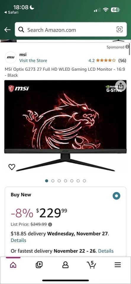 MSI Optix G273 Monitors New Black