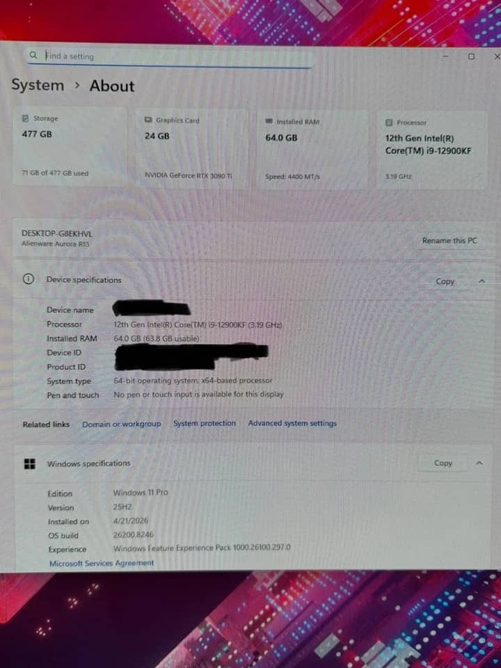 Dell Alienware Aurora R13 Computers Open-Box Excellent 512GB 64GB