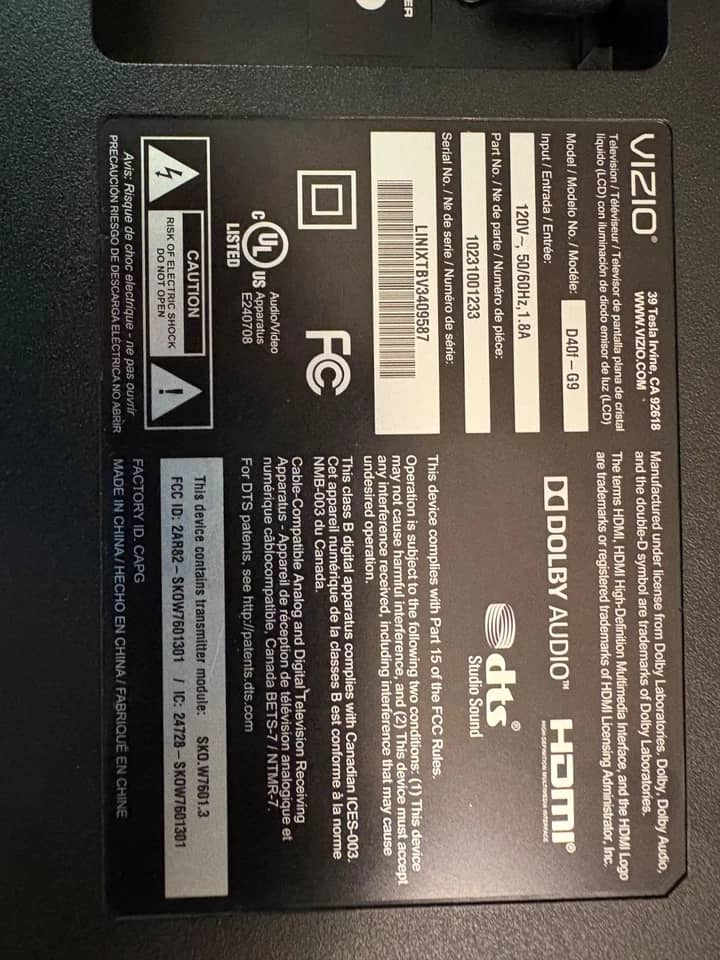 VIZIO D40f-J09 TVs New Black