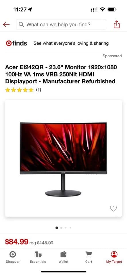 Acer EI242QR Monitors Open-Box Excellent Black