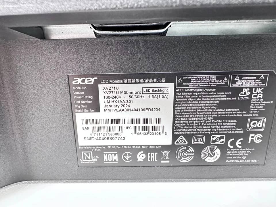 Acer XV271U Monitors New Black