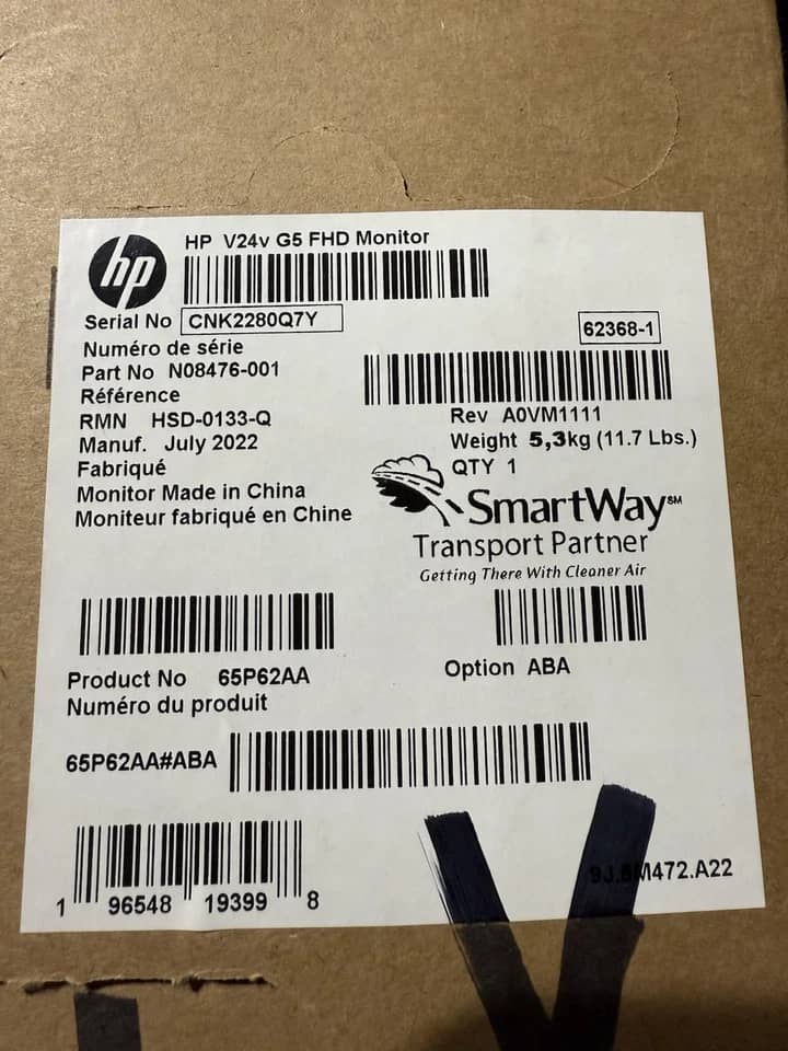 HP V24v G5 Monitors New Black