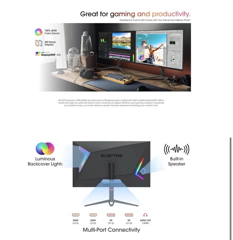Sceptre E275B Monitors New Black