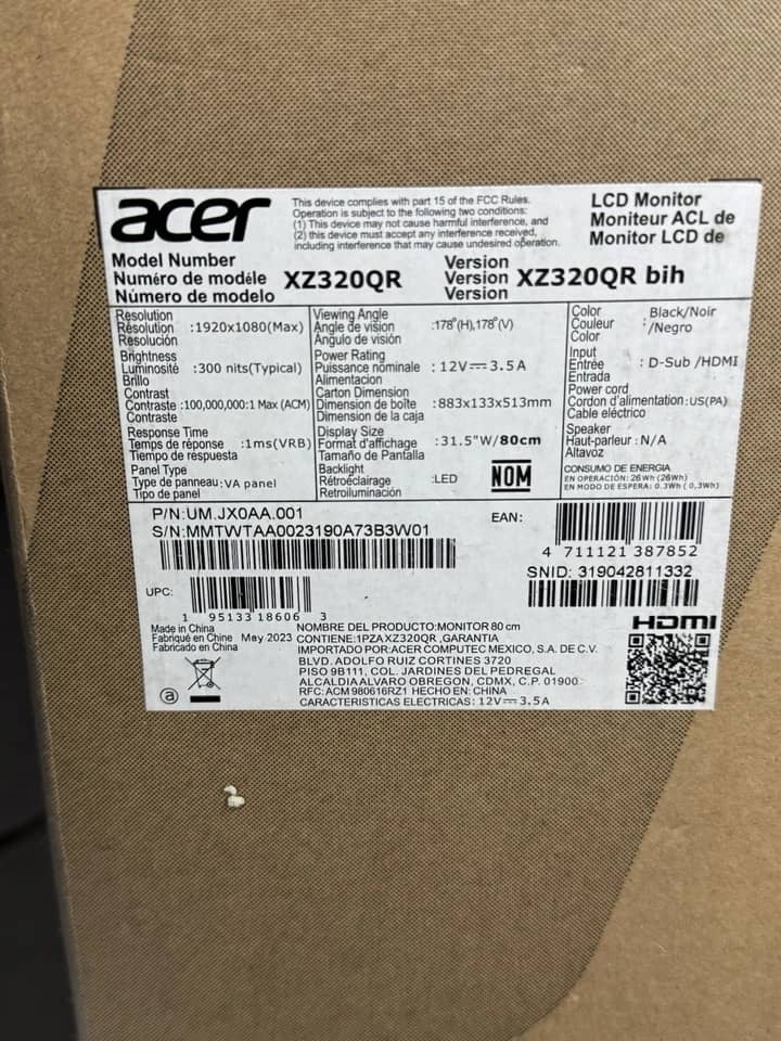 Acer XZ320QR Monitors Open-Box Excellent Black