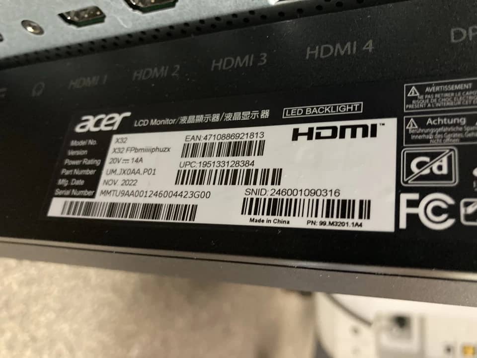 Acer X32 Monitors Used - Good Black