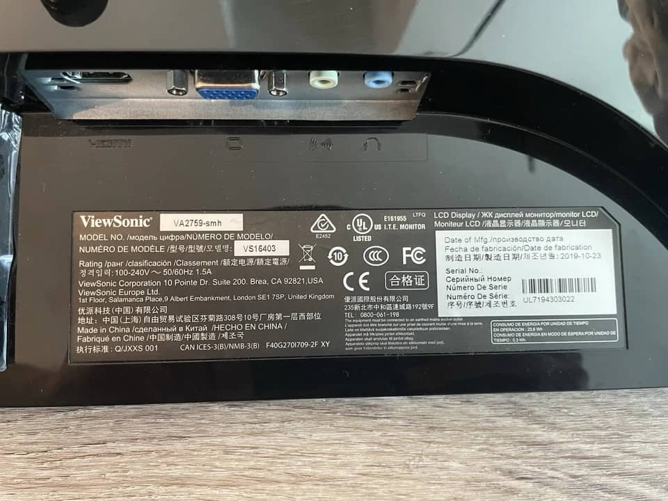 ViewSonic VA2759-SMH Monitors New Black