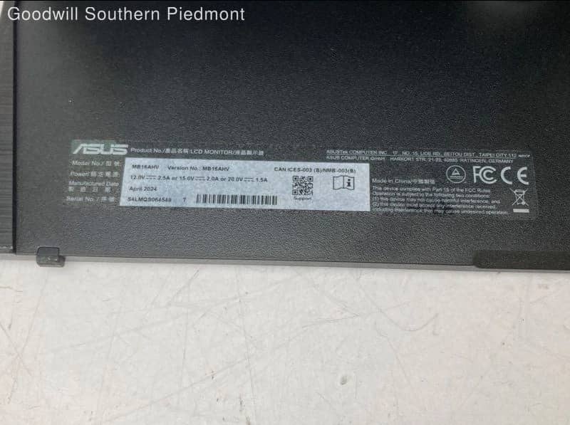 ASUS MB16AHV Monitors New Black