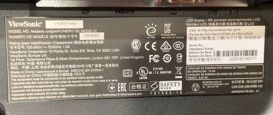 ViewSonic VX2457-MHD Monitors Open-Box Excellent Black