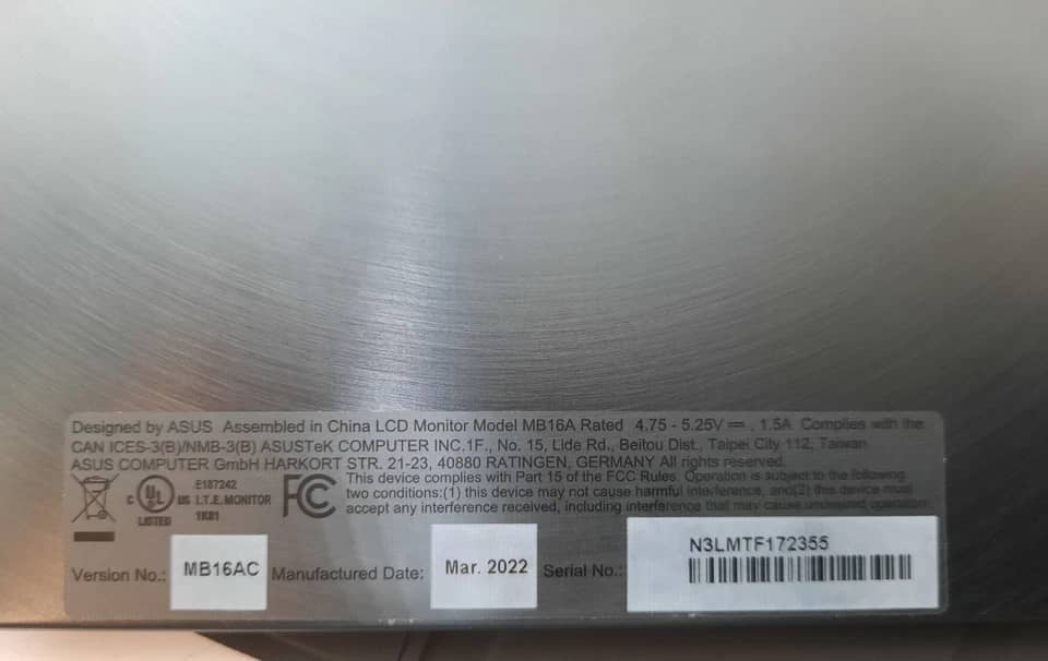 ASUS MB16AC Monitors New Gray
