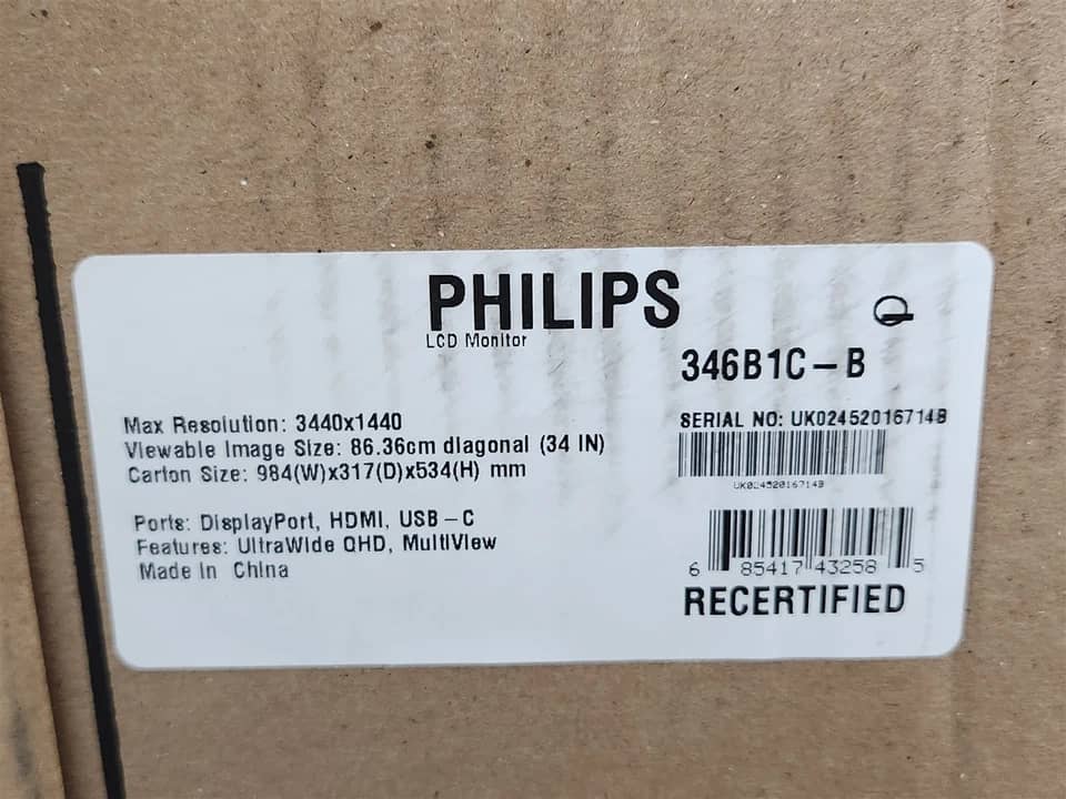 Philips 346B1C Monitors New Black