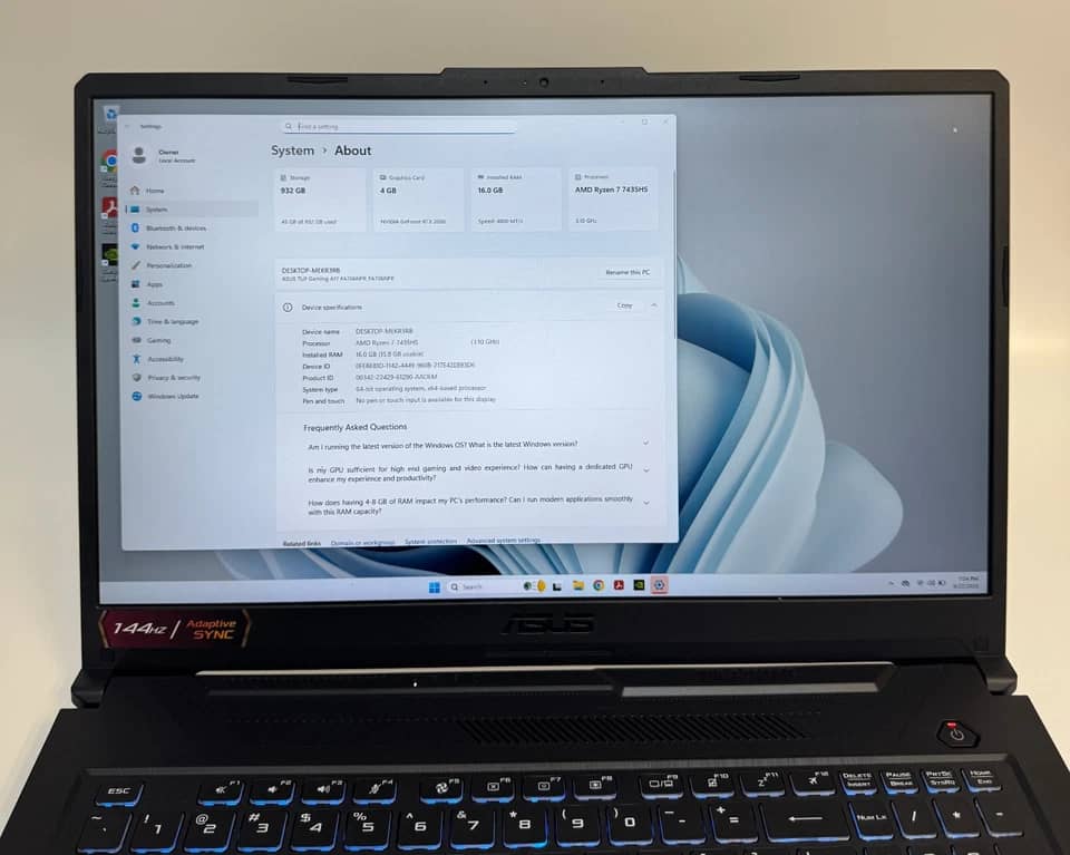 ASUS TUF FA706N Computers Used - Good 1TB 16GB