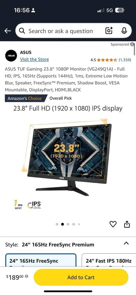 ASUS VS238H Monitors Used - Good Black