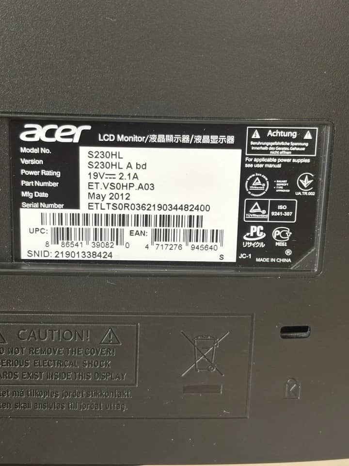 Acer S230HL Monitors Used - Good Black