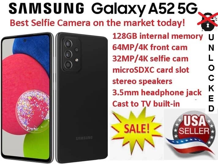 Samsung Galaxy A52 Cell Phones Black 32G New Unlocked