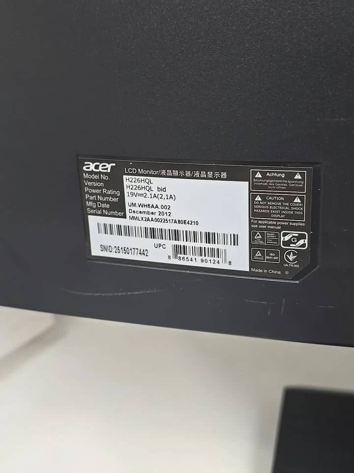 Acer H226HQL Monitors Used - Good Black
