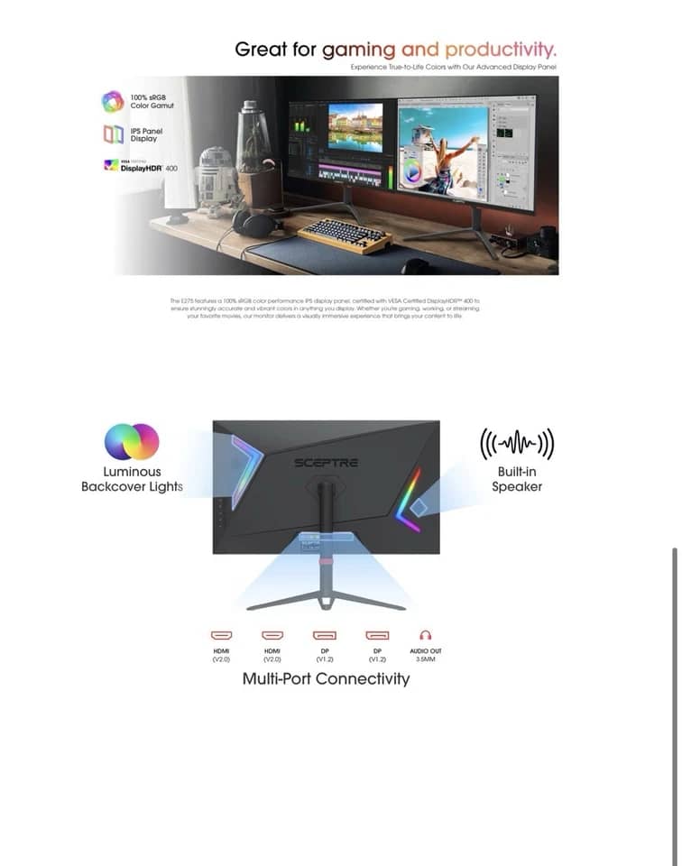 Sceptre E275B Monitors New Black