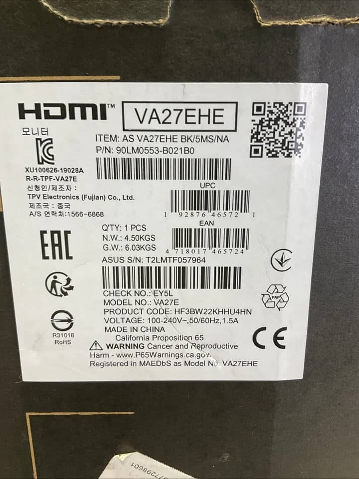 ASUS VA27EHE Monitors New Black