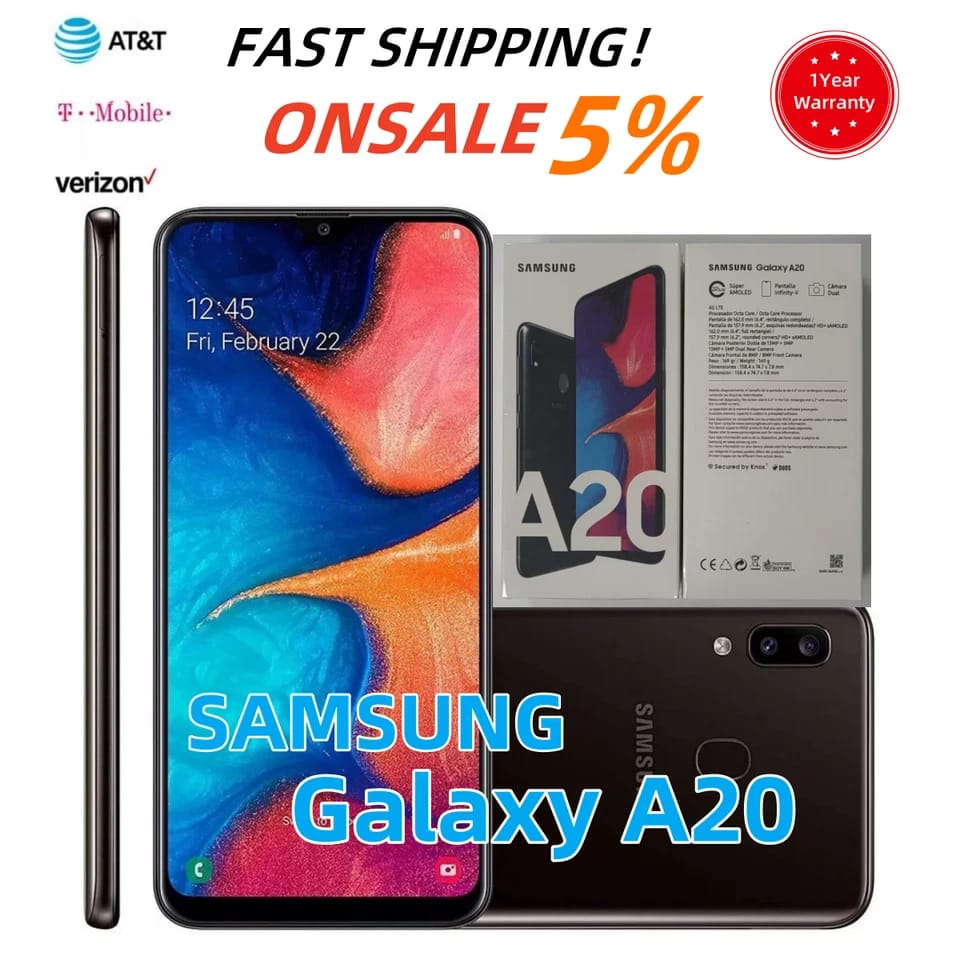 Samsung Galaxy A20 Cell Phones Black 32G New Verizon