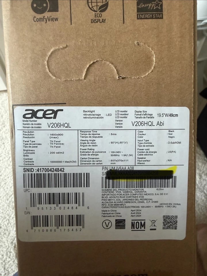 Acer V206HQL Monitors